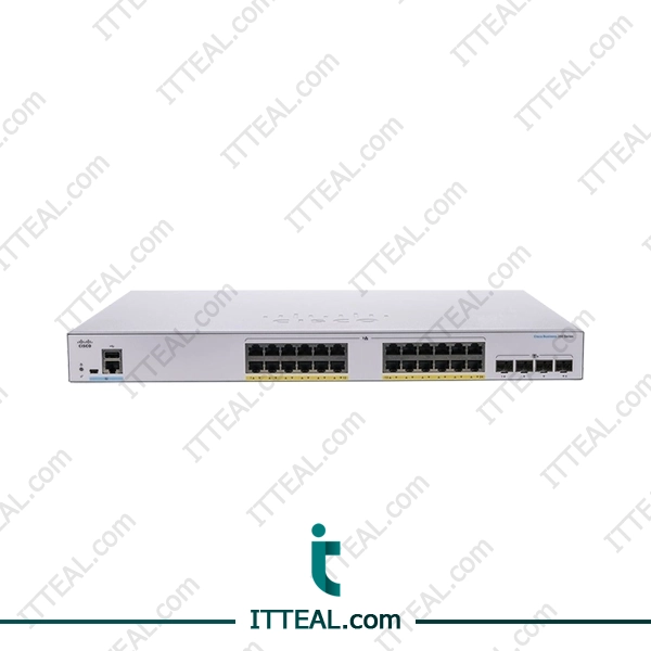 Front view of the Cisco CBS350-24FP-4G switch