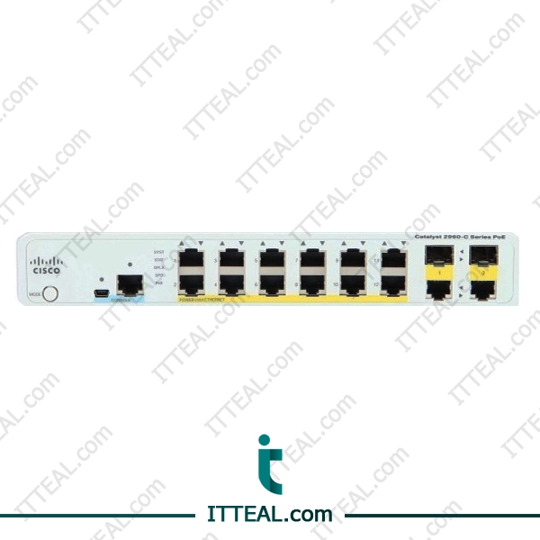 Front view of the Cisco WS-C2960C-12PC-L Catalyst