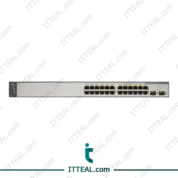 Front view of the Cisco WS-C3750V2-24PS-S Catalyst