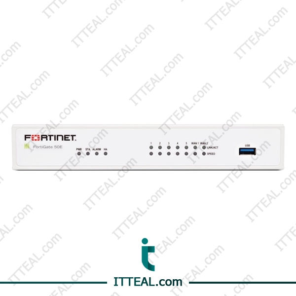 Fortinet FG-50E Firewall model with 1 USB and 7x GE RJ45 ports