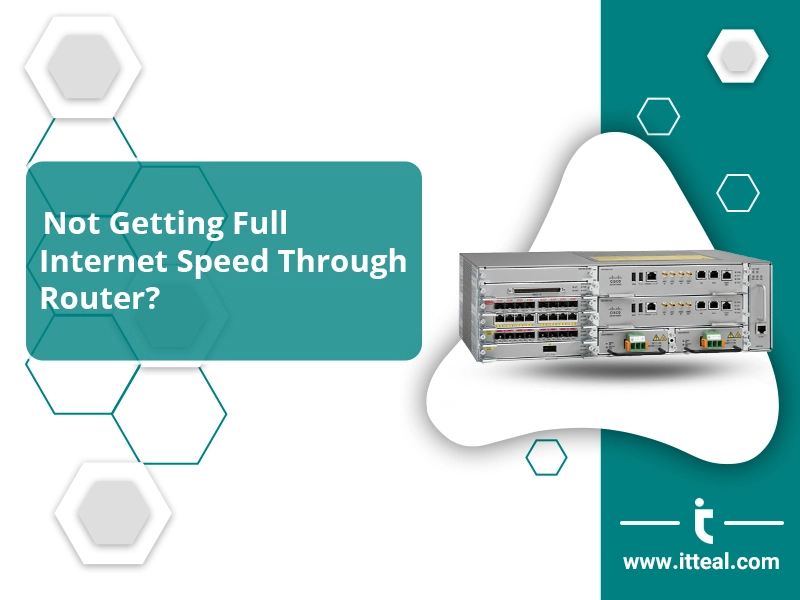 A Cisco ASR 903 router with multiple interface cards, accompanied by the question "Not getting full Internet speed through router?