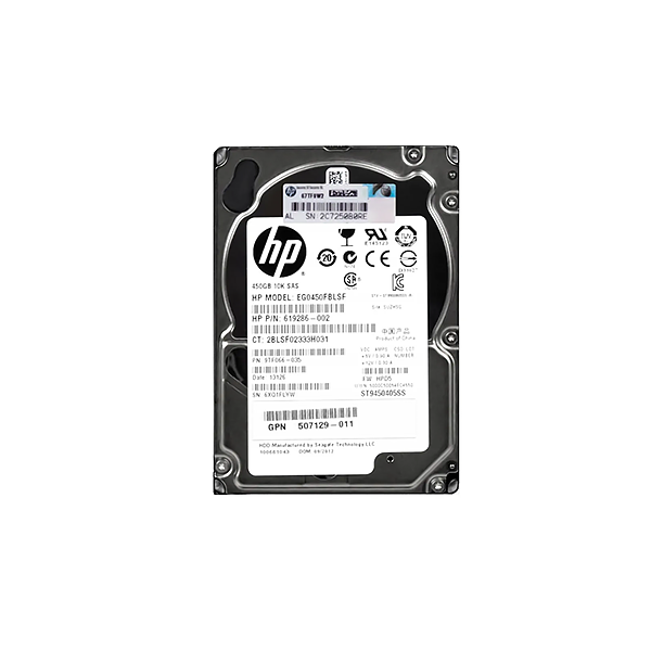 HP 450GB 10K RPM SAS Hard Disk Drive with 450GB capacity and 10,000 RPM speed