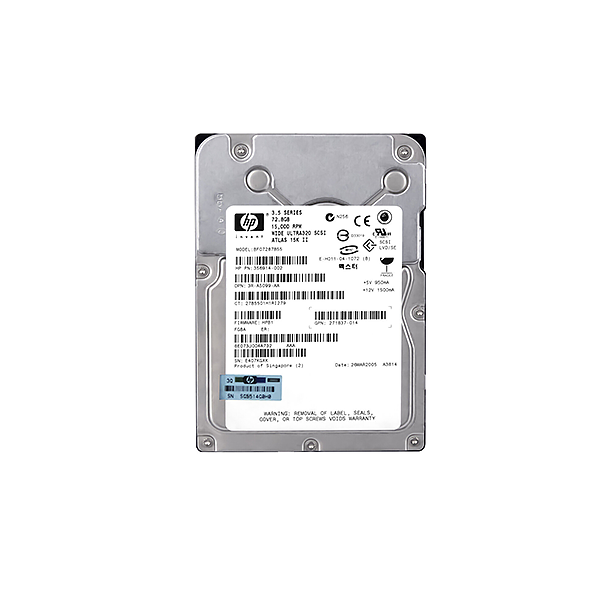 HP 72.8GB 15K SAS hard drive, 3.5-inch form factor. featuring a SAS interface