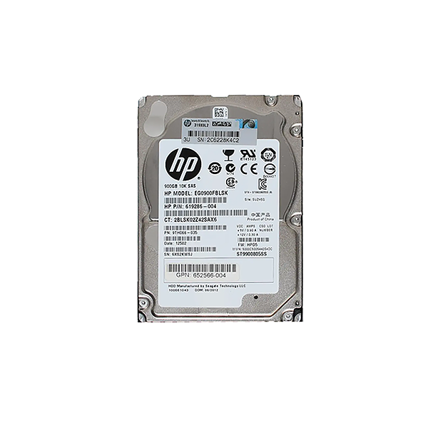 HP HDD 900GB 10K SAS with a speed of 10,000 RPM, featuring a SAS interface and a 2.5-inch form factor